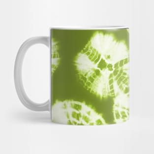 Shibori Kumo tie dye white dots over lime green Mug